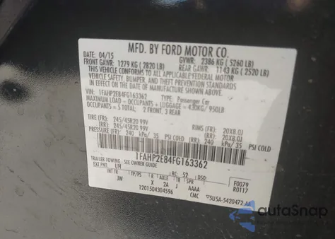 2015 Ford Taurus Sel from USA, damaged, VIN 1FAHP2E84FG163362